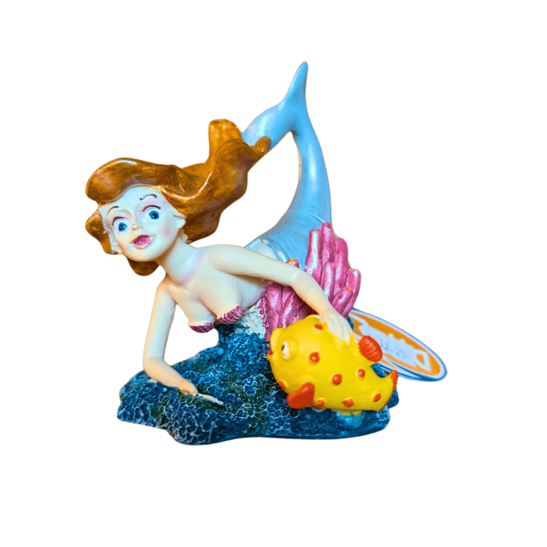 betta diving mermaid aquarium ornament against white background
