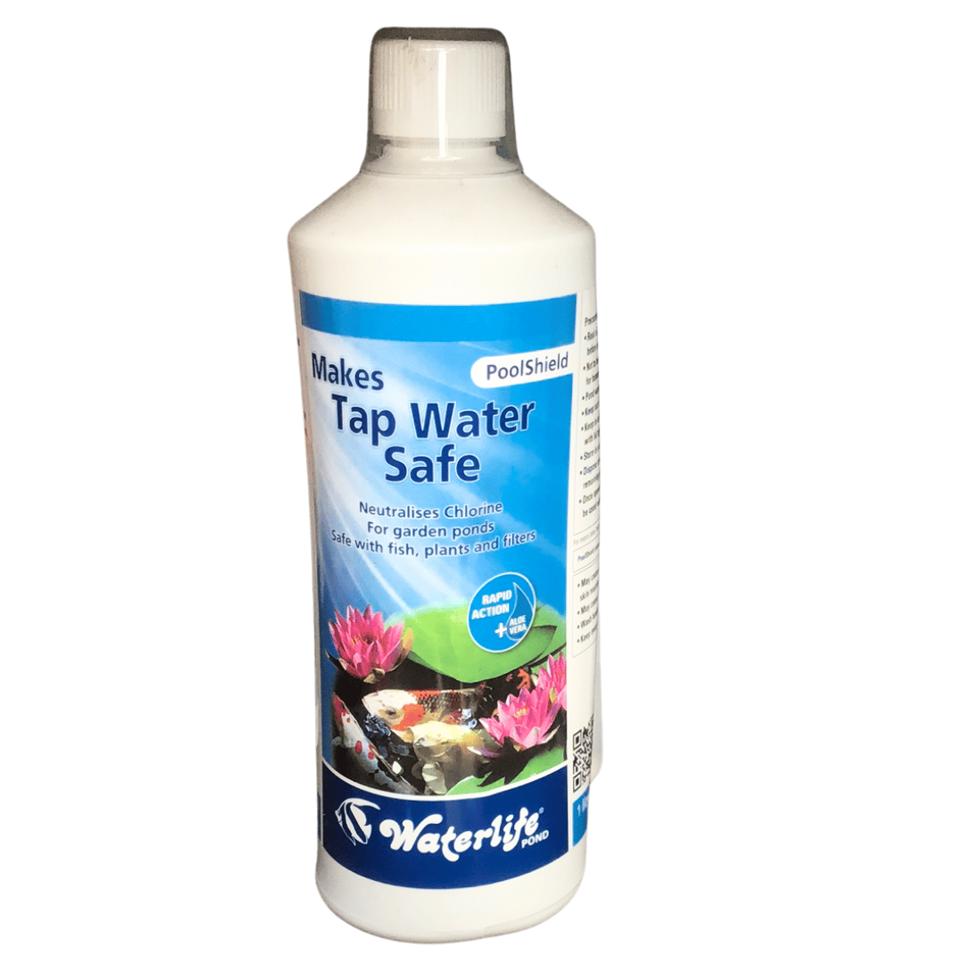 litre bottle of waterlife pool shield chlorine remover against a white background