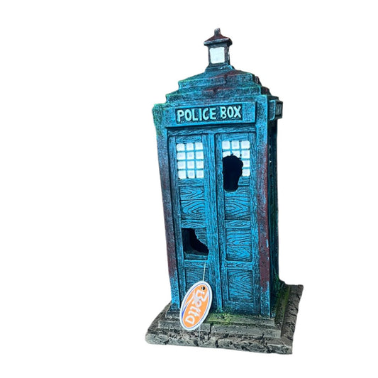 blue policebox aquarium ornament