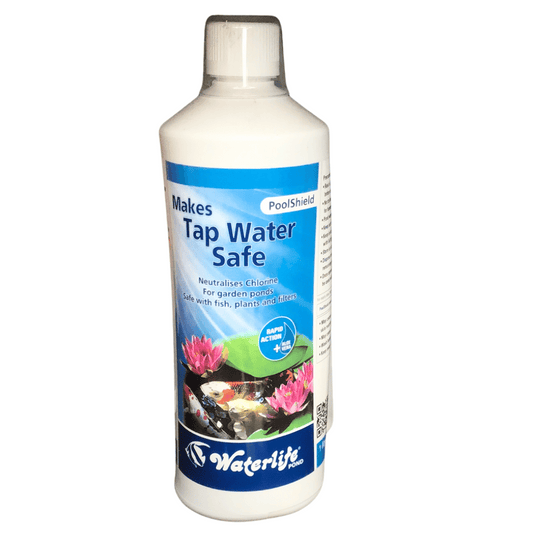 litre bottle of waterlife pool shield chlorine remover against a white background