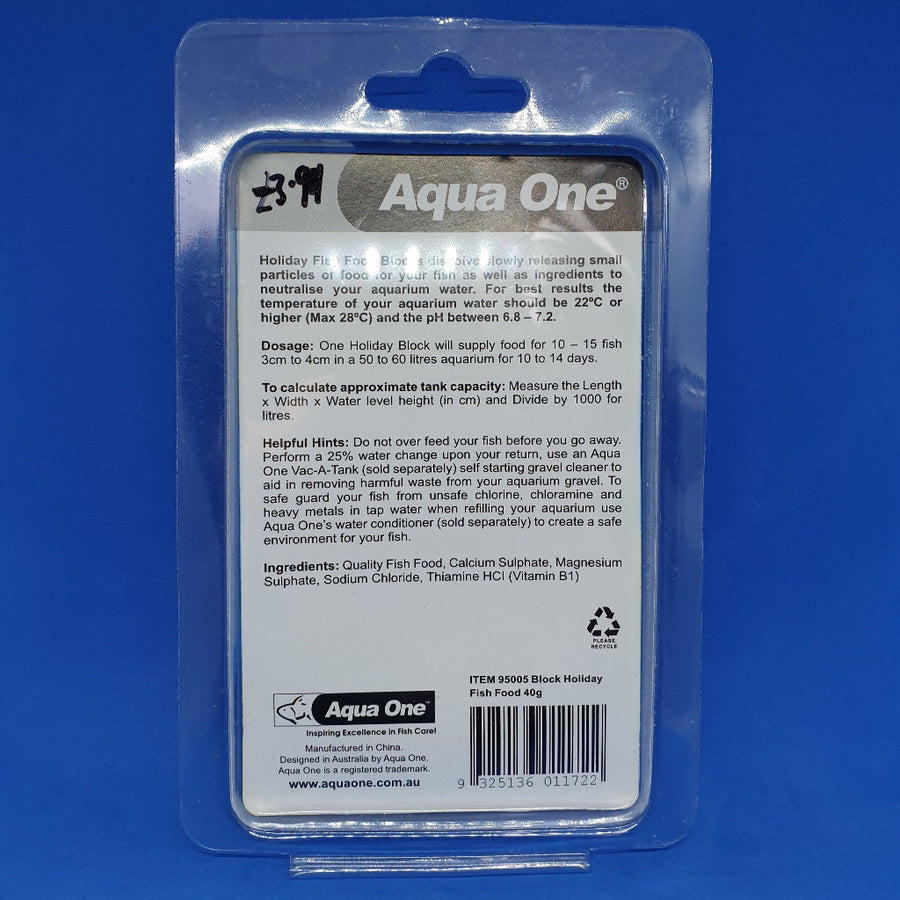 Picture of the back of Aqua One holiday feeding block