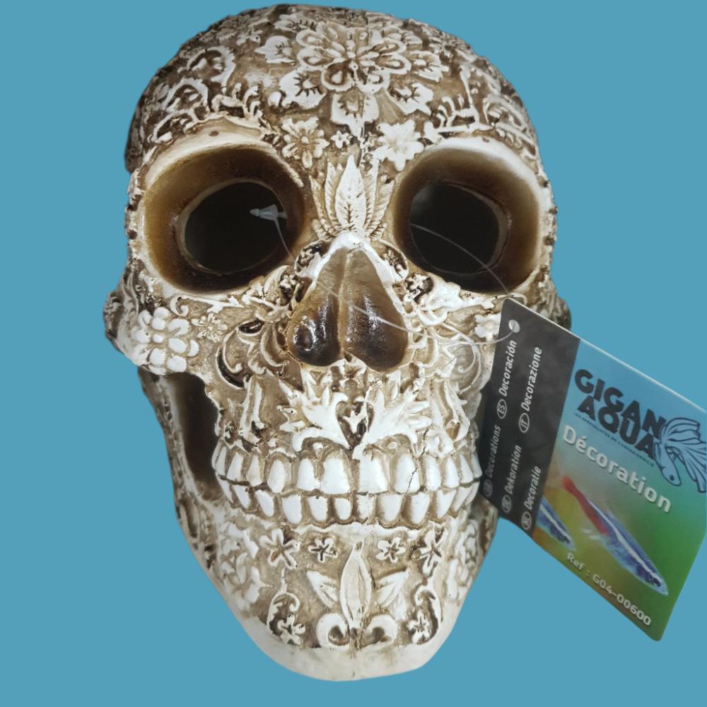 gigan aqua floral skull ornament